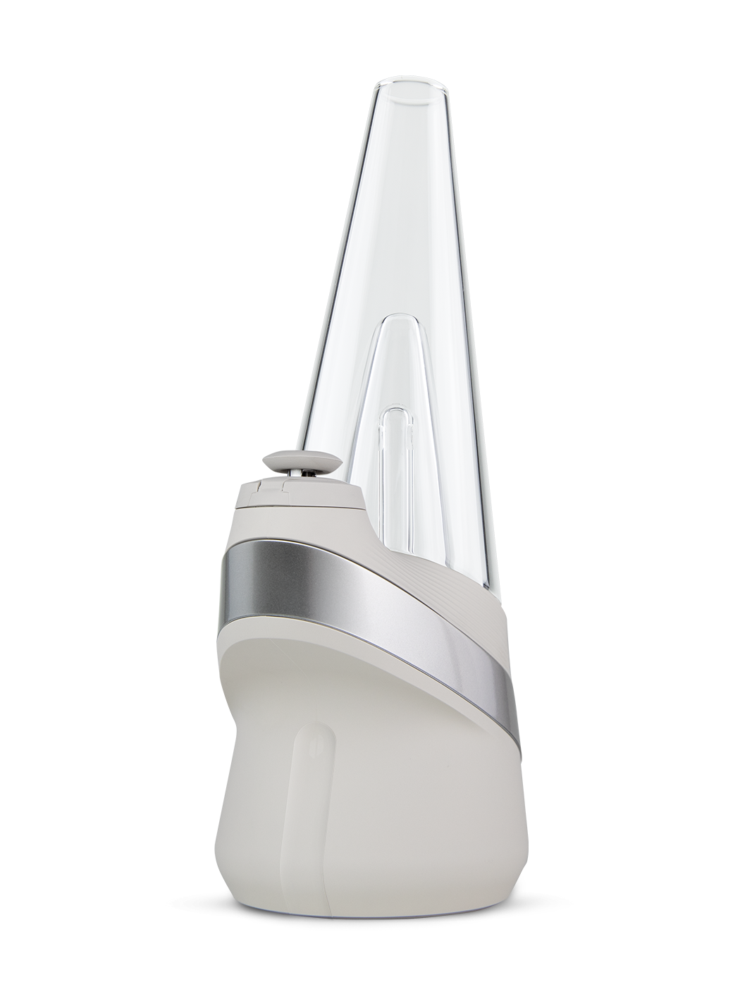 Puffco Peak white smart e rig against white background at a side angle
