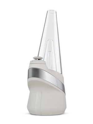 Puffco Peak white smart e rig against white background at a side angle
