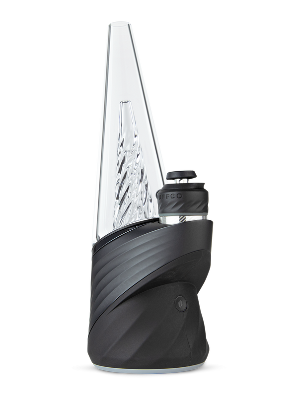 color:pearl | Angled front shot of Puffco white new Peak Pro dab rig 