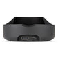 Shot of the back of black Puffco wireless charger including two ports against white backdrop