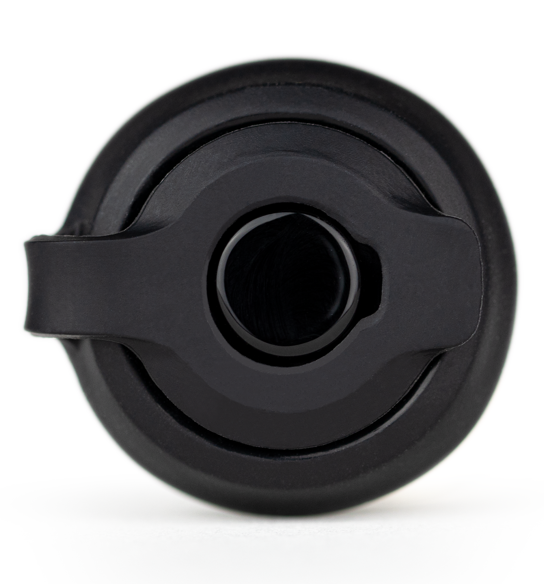 Overhead shot of black Puffco Proxy carb cap against white backdrop
