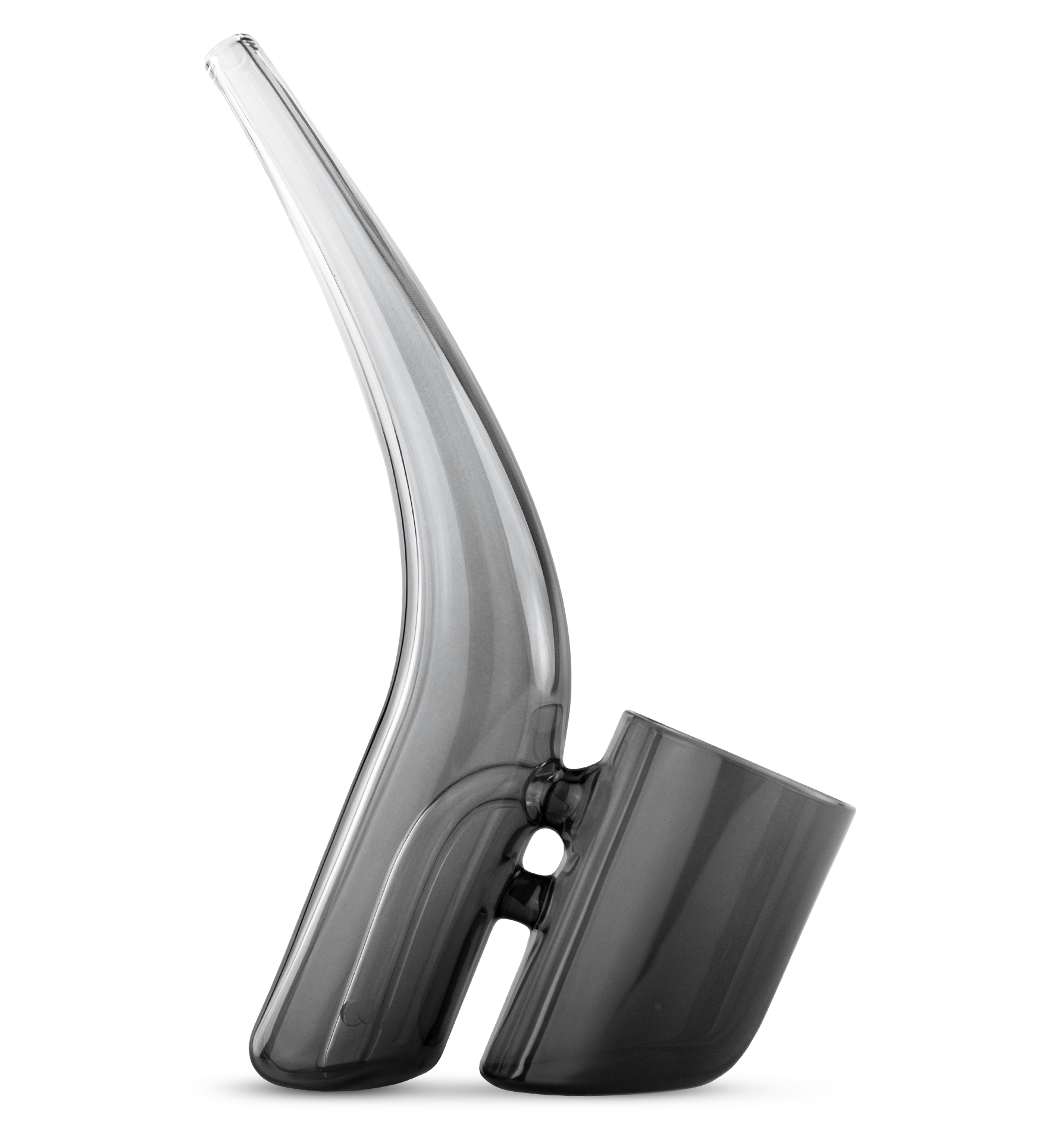  Side shot of Puffco black glass bubbler pipe without base