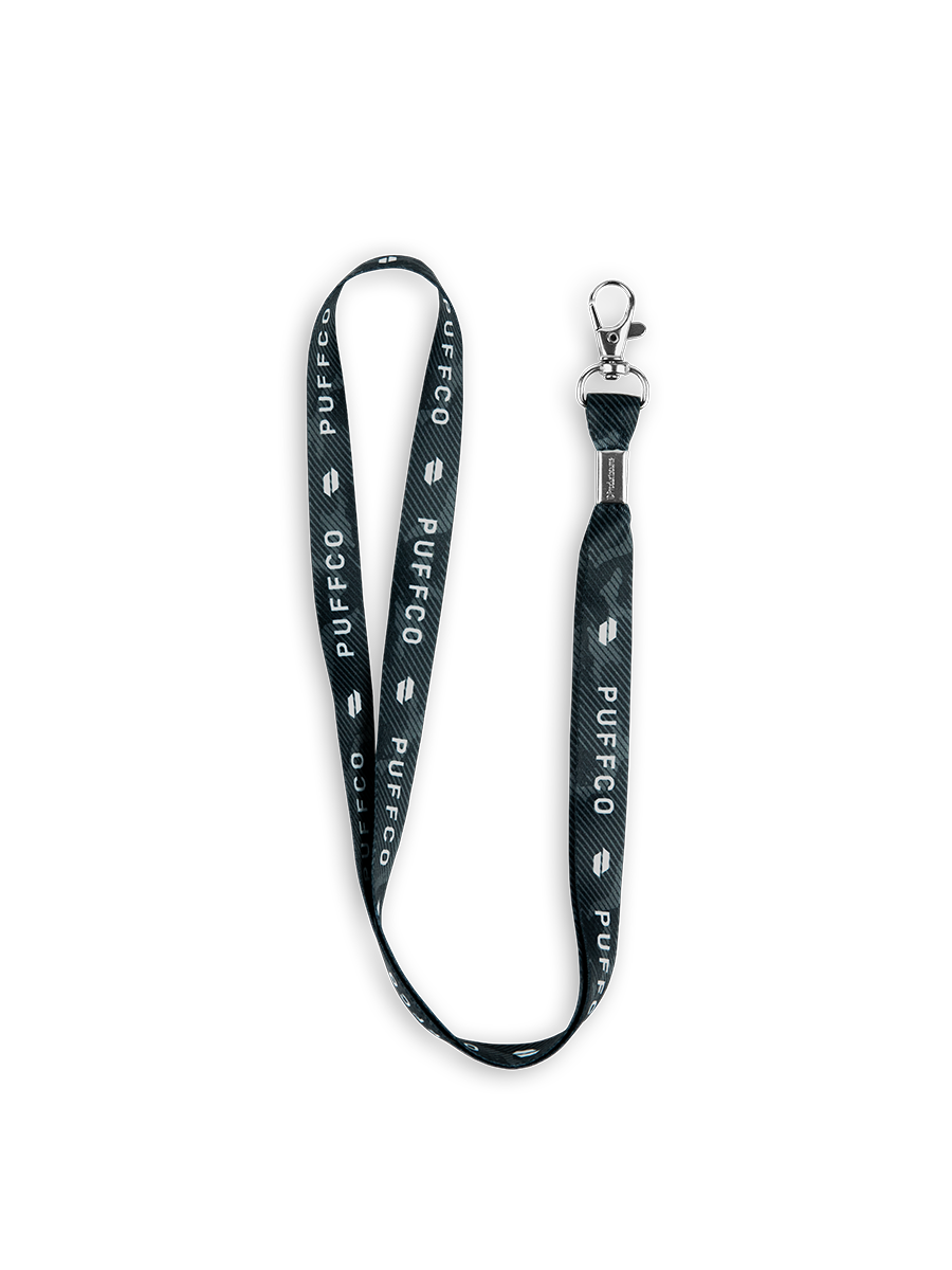 Black camo lanyard folded in half against white backdrop