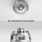 Overhead shot of silver atomizer above front shot of silver atomizer with black "only compatible with this atomizer!" text in the middle