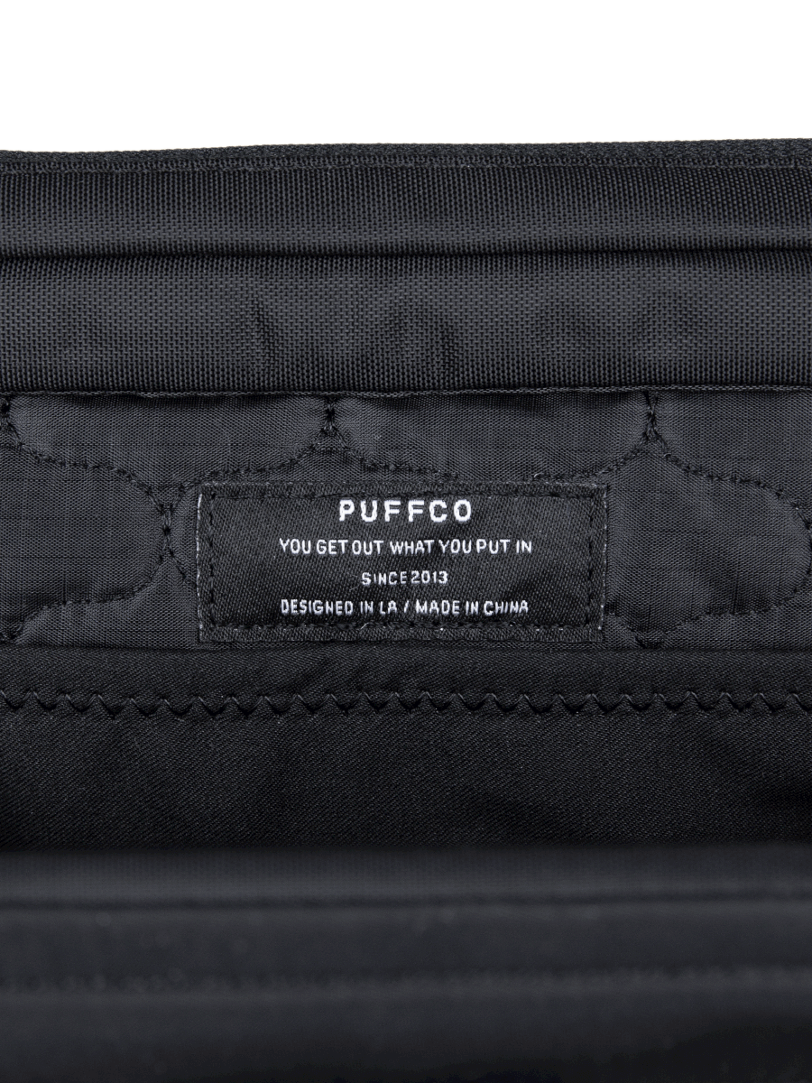 Close up of label inside of black Puffco Proxy bag