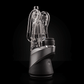 Angled front shot of clear Ryan Fitt recycler glass peak pro attached to black rig against black backdrop