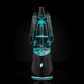 Back shot of clear Ryan FItt glass attached to black rig with blue light shining throughout the glass against a black backdrop