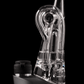 Close up side shot of Ryan Fitt recycler glass attached to black rig against black backdrop