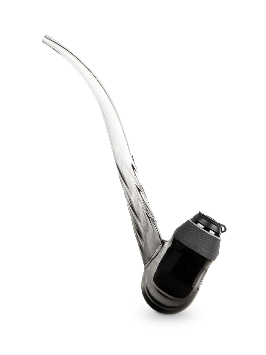 color:black | Side shot of Puffco black glass wizard pipe with black base 